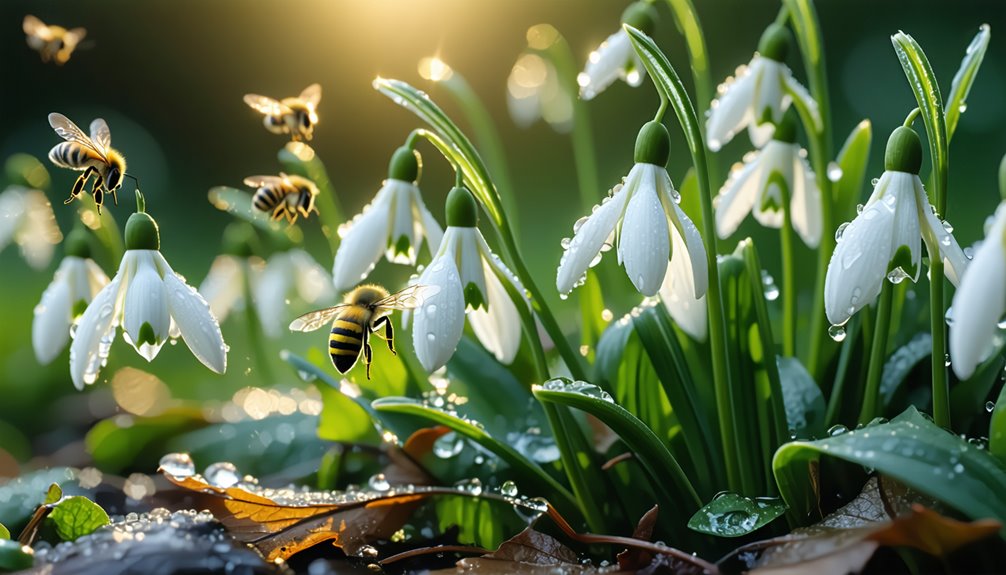 Bees like snowdrop plants